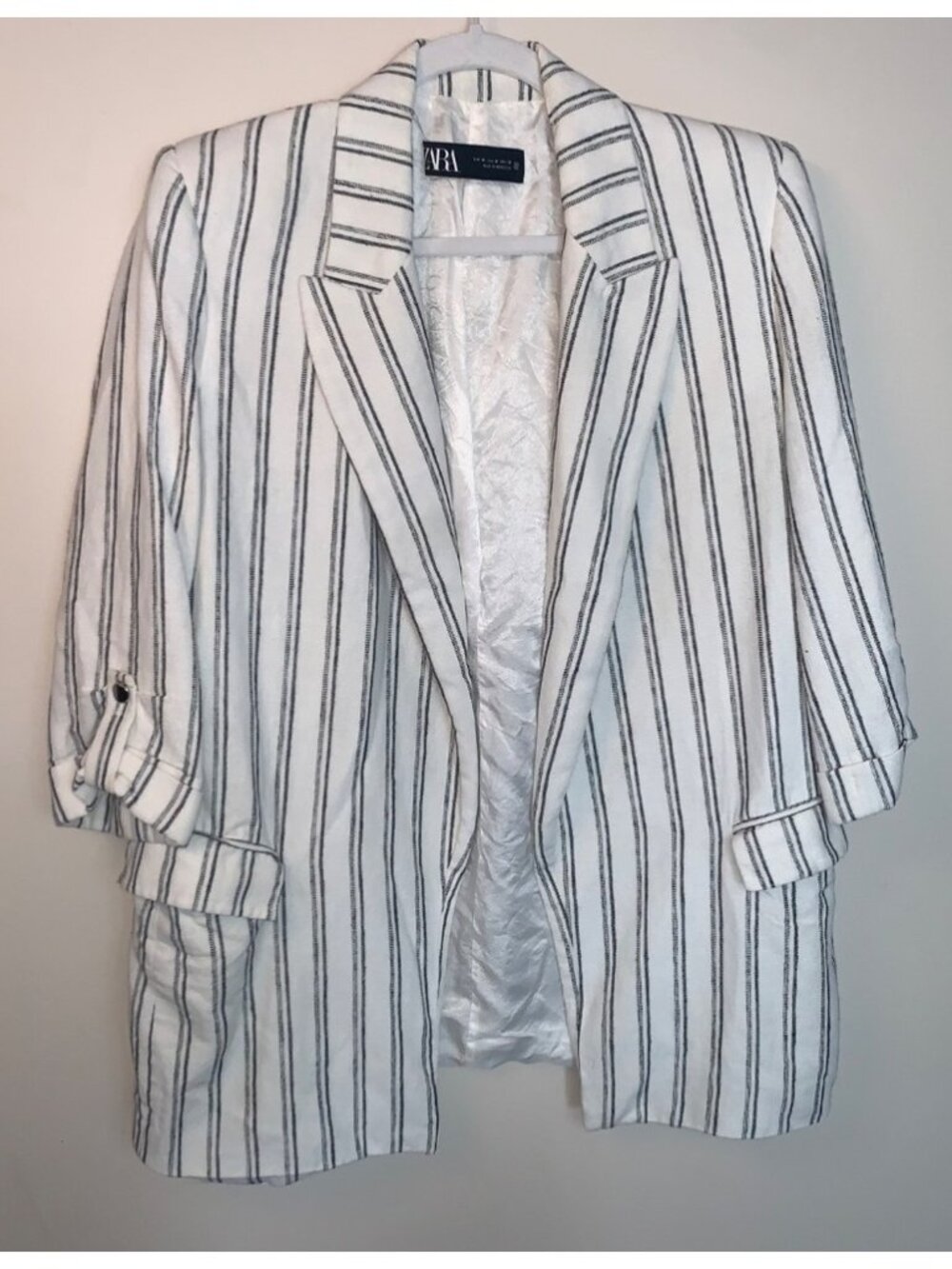 Zara Cotton Linen Striped Blazer M